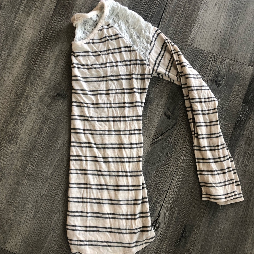 Striped lace long sleeve blouse